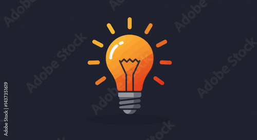 Illustration of a bright lightbulb radiating idea and innovation on a dark background conceptualizing creative solutions and problem solving