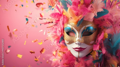 Wallpaper Mural Colorful Venetian mask with feathers and confetti. Torontodigital.ca