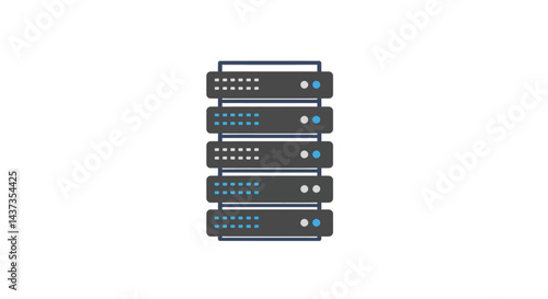 Server room hardware illustration featuring stacked data servers for network infrastructure management and database hosting solutions