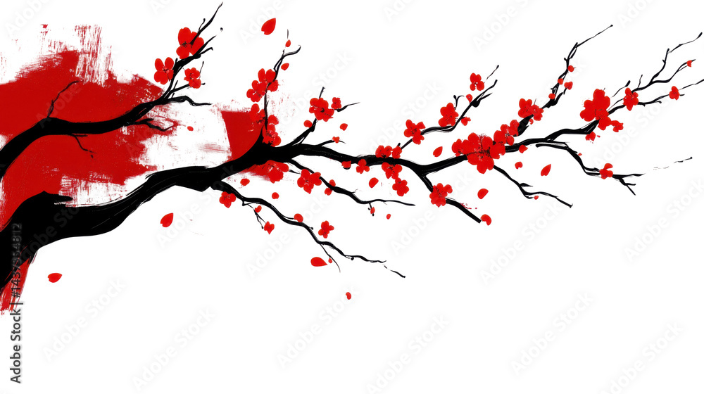 Fototapeta premium Cherry blossom branch artwork nature digital art minimalist style