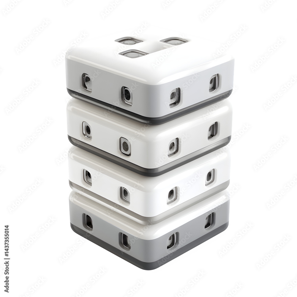 Fototapeta premium Magnetic stackable smart power bricks isolated on clean white background.