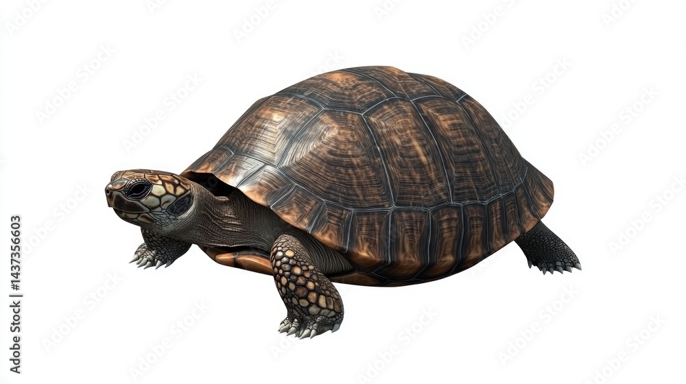 A tortoise, facing forward, on a white background. Detailed shell pattern A tortoise, facing forward, on a white background. Detailed shell pattern