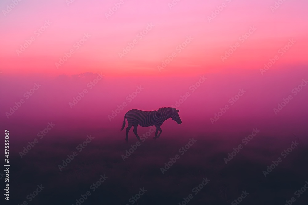 Silhouette of a horse standing in a field with a bright pink and purple sky at sunset creating a serene view Silhouette of a horse standing in a field with a bright pink and purple sky at sunset creating a serene view
