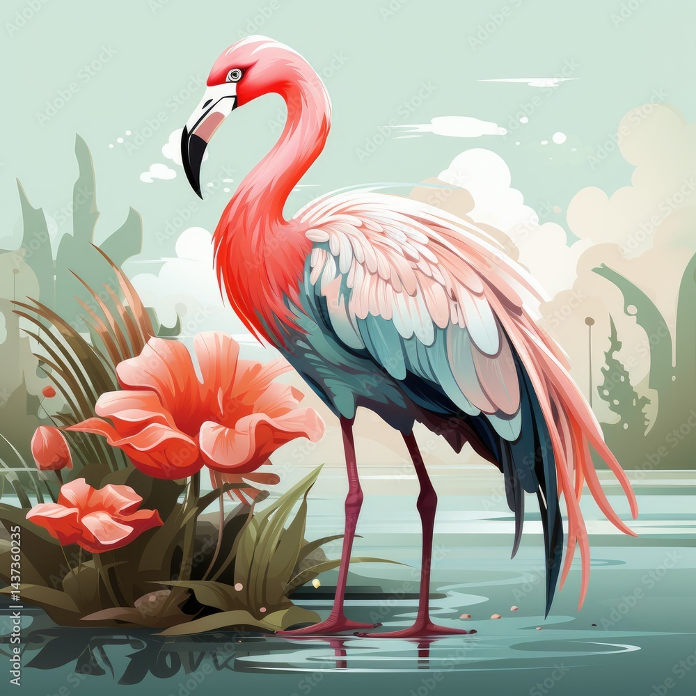 Fototapeta premium pink flamingo in the water