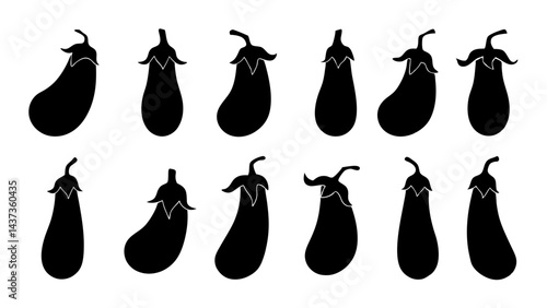 set of eggplant silhouette vector on tranparent background