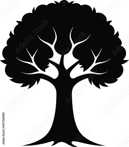 Sycamore Tree Isolated Silhouette Vector Art Elegant Forest Element with Natural Landscape Design