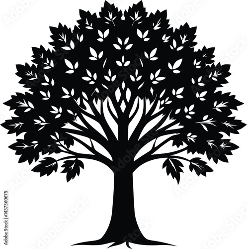 Sycamore Tree Isolated Silhouette Vector Art Elegant Forest Element with Natural Landscape Design