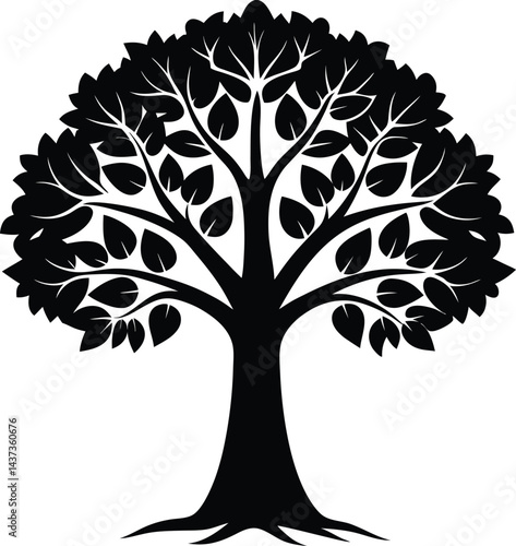 Sycamore Tree Isolated Silhouette Vector Art Elegant Forest Element with Natural Landscape Design