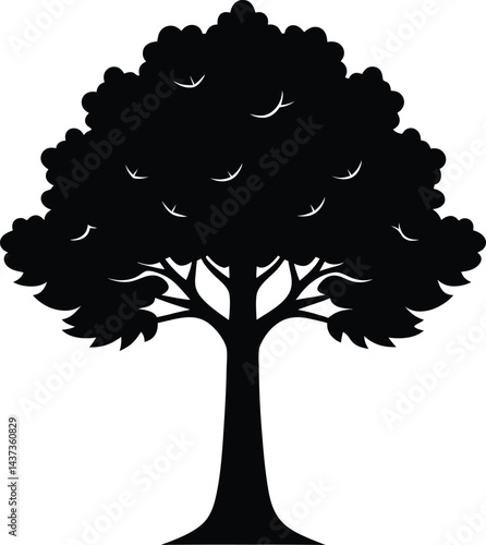 Sycamore Tree Isolated Silhouette Vector Art Elegant Forest Element with Natural Landscape Design