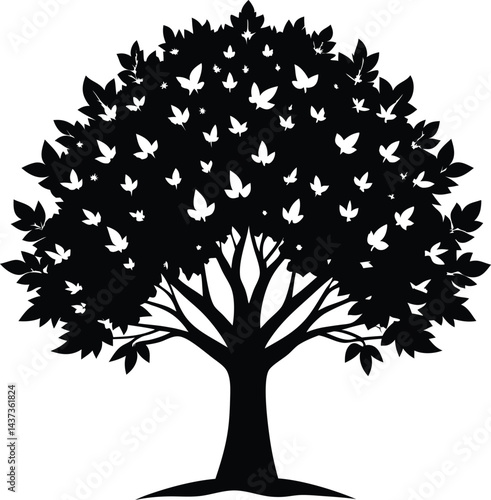 Sycamore Tree Isolated Silhouette Vector Art Elegant Forest Element with Natural Landscape Design
