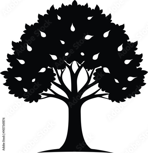 Sycamore Tree Isolated Silhouette Vector Art Elegant Forest Element with Natural Landscape Design