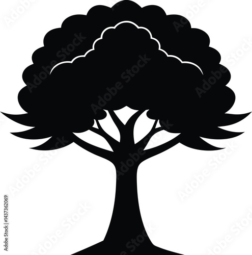 Sycamore Tree Isolated Silhouette Vector Art Elegant Forest Element with Natural Landscape Design