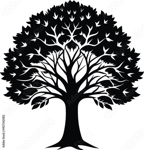 Sycamore Tree Isolated Silhouette Vector Art Elegant Forest Element with Natural Landscape Design