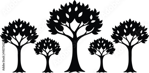 Beautiful Ash Tree Set Isolated Silhouette Vector Illustration Natural Forest Elements Collection Art