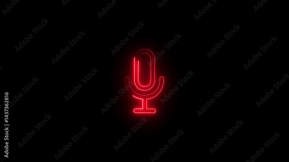 neon audio microphone icon animation.on black background. neon audio microphone icon animation.on black background.
