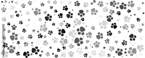 Paw print of a dog or cat. Footprint pet. Black lines animal prints isolated on white background. Tiger paws. Cute canine pattern. Puppy track. Feline step outline. Kitten leg. Vector illustration