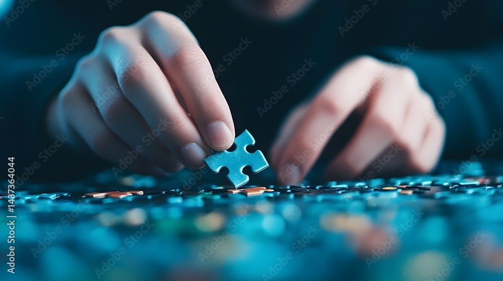 Hands Assembling Missing Puzzle Piece, Problem-Solving Metaphor Concept Hands Assembling Missing Puzzle Piece, Problem-Solving Metaphor Concept
