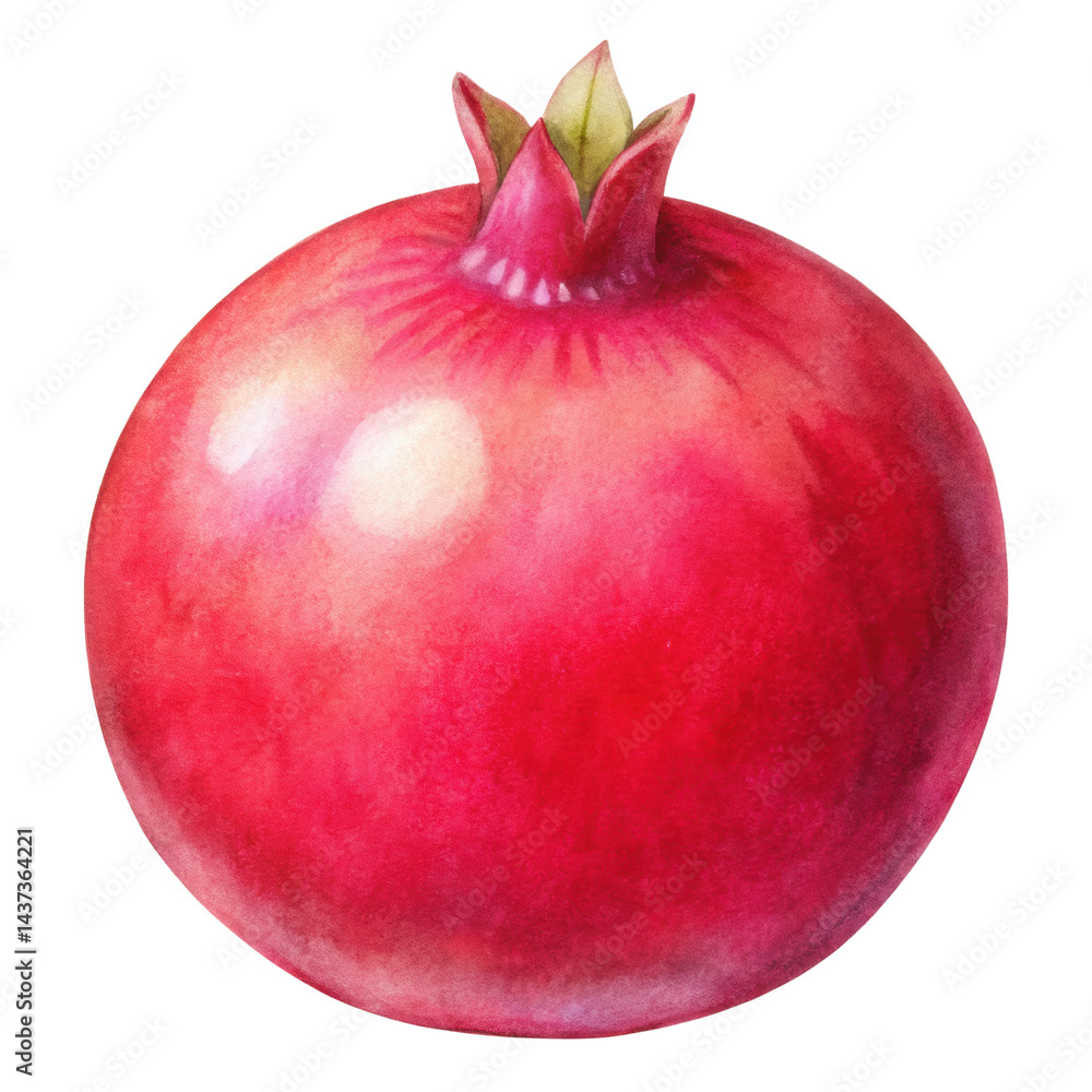 Pomegranate fruit red juicy watercolor isolated fresh healthy vibrant round botanical natural
