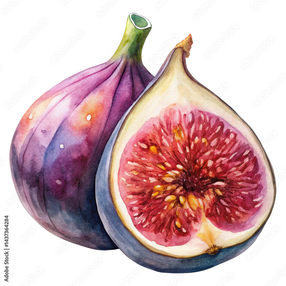 Fresh fig ripe fig watercolor fruit sweet juicy purple cut half healthy natural