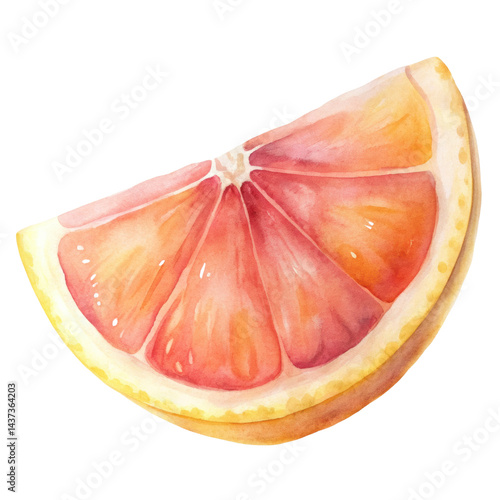Watercolor grapefruit slice, juicy citrus fruit, fresh and vibrant, isolated transparency