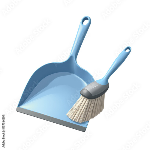Obraz na płótnie Blue dustpan, cleaning brush, plastic handle, household cleaning tool, isolated on white w salonie