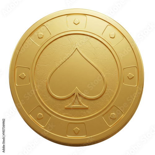 Obraz na płótnie Gold casino chip spade symbol, round embossed texture, luxury gambling token isolated w salonie