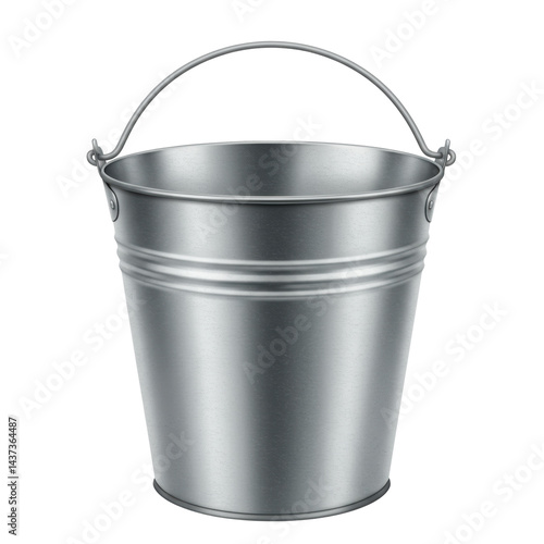 Obraz na płótnie Metal bucket silver empty isolated handle shiny clean simple utilitarian w salonie