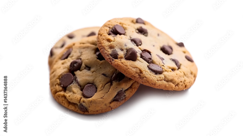 Two chocolate chip cookies on a white background Two chocolate chip cookies on a white background