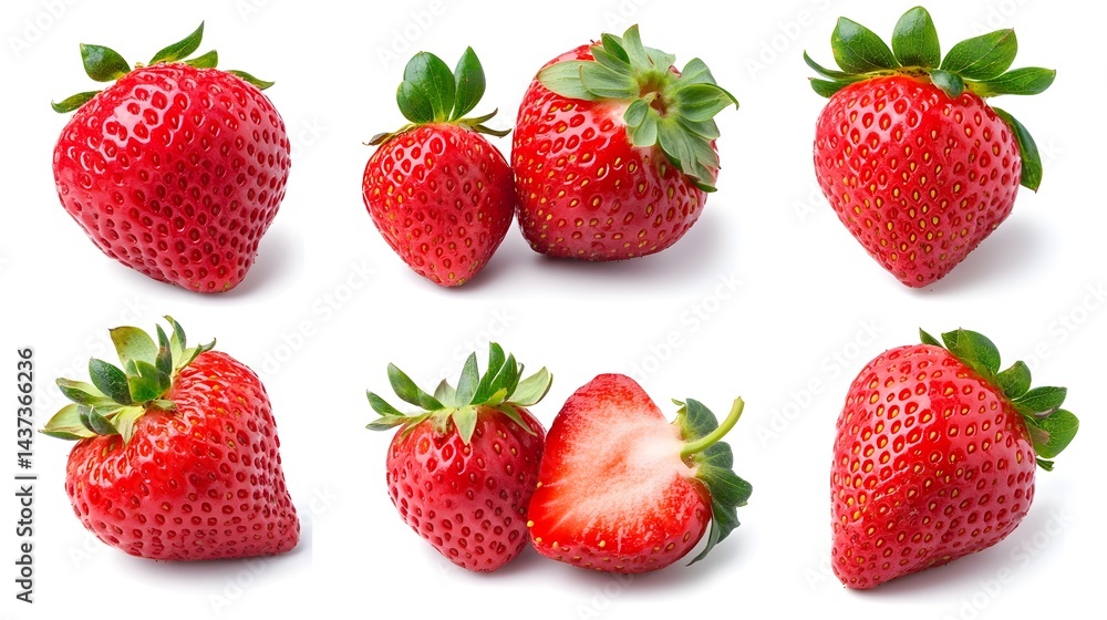 Freshly Picked Strawberries in Varied Angles Showcasing the Healthy Fruit Concept Freshly Picked Strawberries in Varied Angles Showcasing the Healthy Fruit Concept