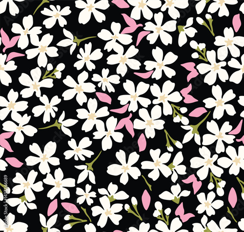 Japanese Blossom Leaf Fall Vector Seamless Pattern