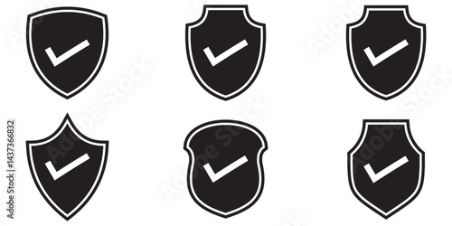 Shield check mark icon or security shield protection icon with tick symbol eps 10
