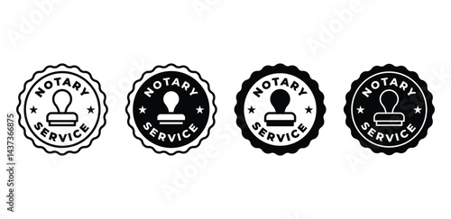 Notary Service Seal Icons Black and White Color Vector Designs