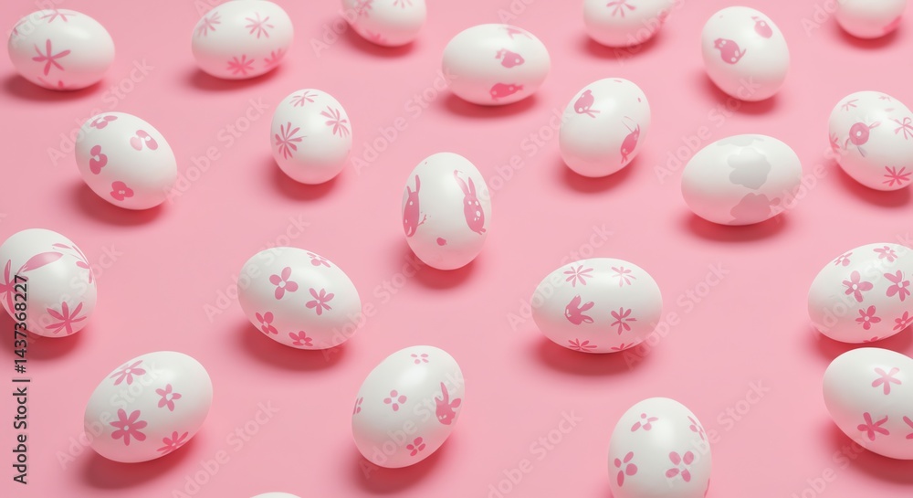 Decorated Easter Eggs on Pink Background Spring Holiday Concept Decorated Easter Eggs on Pink Background Spring Holiday Concept