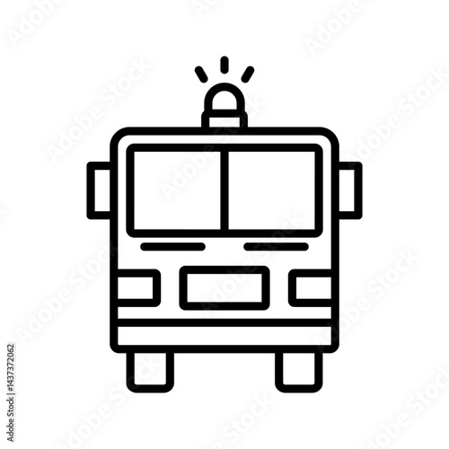 Fire emergency firetruck icon set. Black fire truck with ladder silhouette and line icon.	
