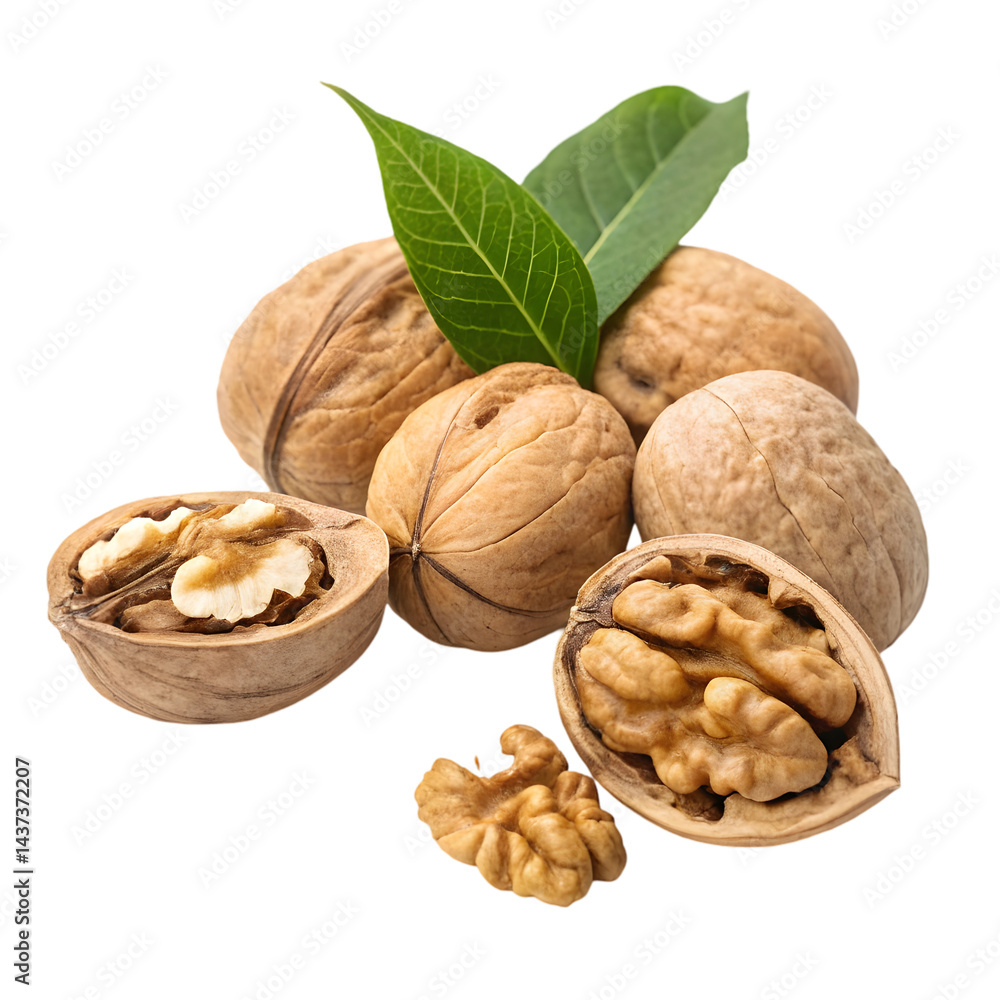 Delicious Walnuts: Fresh, Shelled & in Shell on transparent background Delicious Walnuts: Fresh, Shelled & in Shell on transparent background