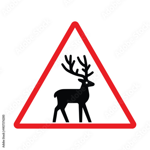 beware deer, warning road sign red triangle, animals on the road, danger attention