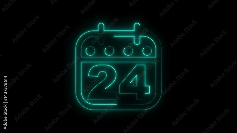 Neon calendar animation of the 24th day of the month on a black background. Neon calendar animation of the 24th day of the month on a black background.