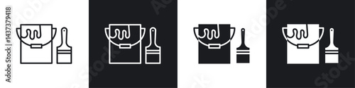 Paint bucket and paint brush icon sign and symbol vector design