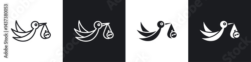Stork with baby icon sign and symbol vector design