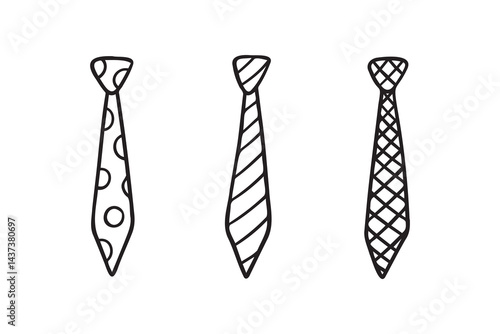 Necktie Hand drawn doodle tie element, art, icon, symbol. Isolated black and white necktie clipart element