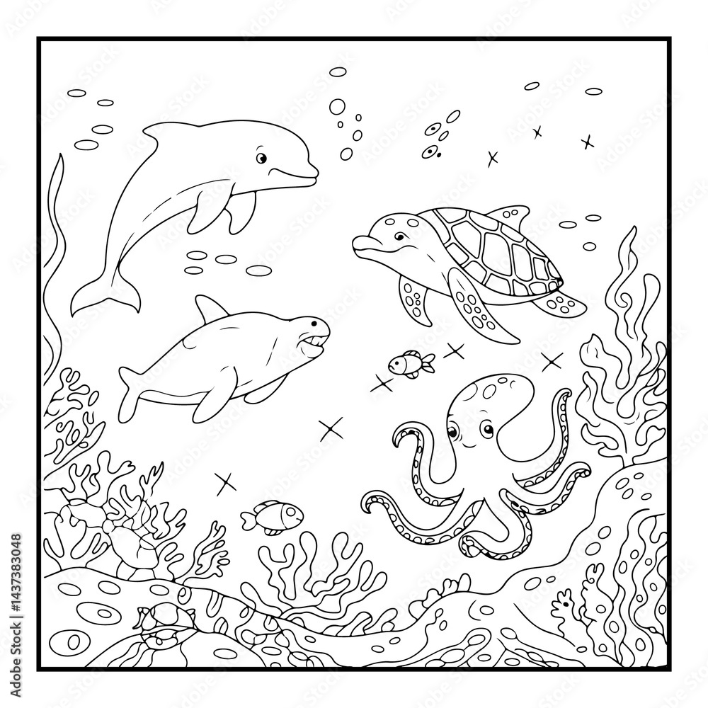 Fototapeta premium Ocean Animal Coloring Pages for Kids and Adults