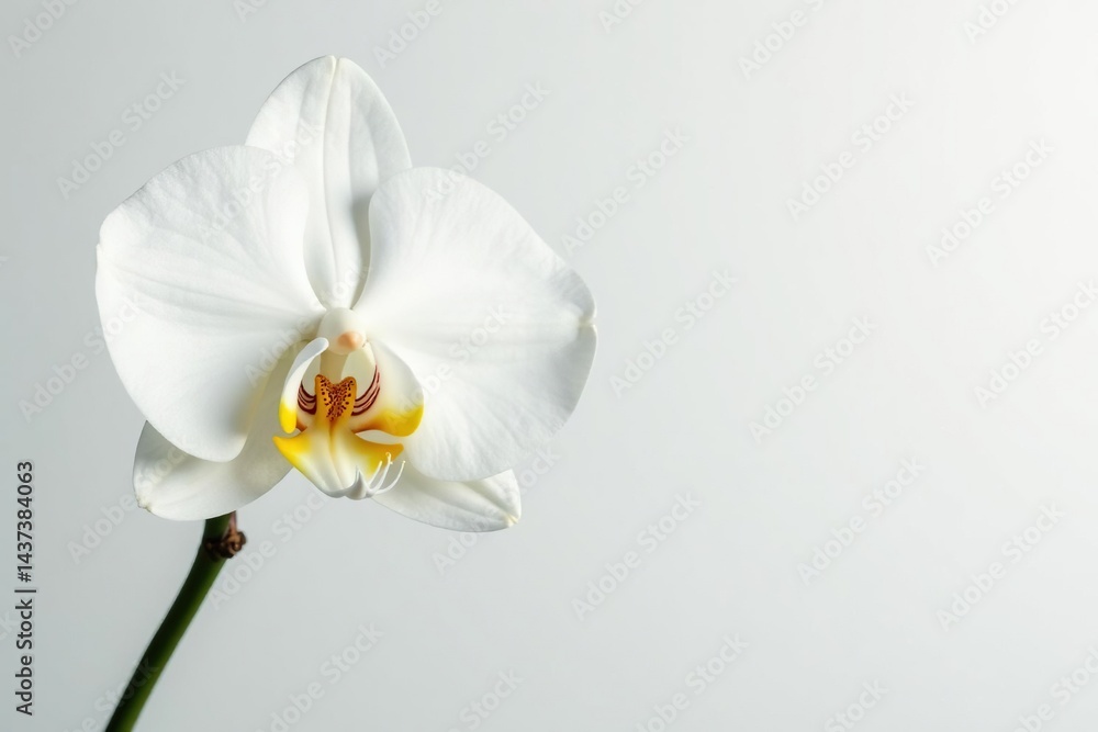 Naklejka premium Delicate white orchid blossom against pure white backdrop, orchid, fresh