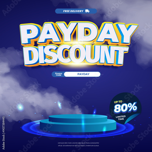 Shopping Payday Sale discount deals Editable text with deep Blue gradient Cloudy Premium Showcase Promotion banner template