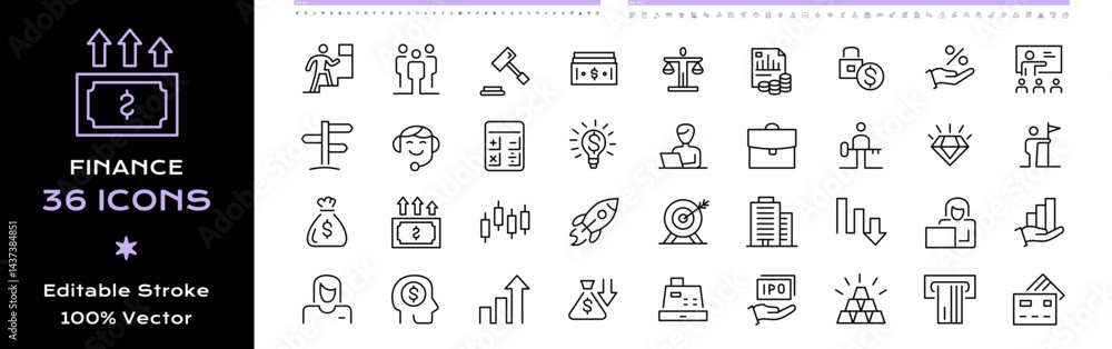 Finance Line Icons Set Design Collection - Editable Vector Illustrator Stroke. Finance Line Icons Set Design Collection - Editable Vector Illustrator Stroke.
