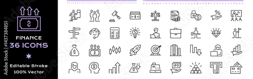 Finance Line Icons Set Design Collection - Editable Vector Illustrator Stroke.