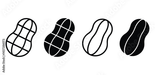 Peanut Icon Set Black and White Vector Graphic Design Illustrations