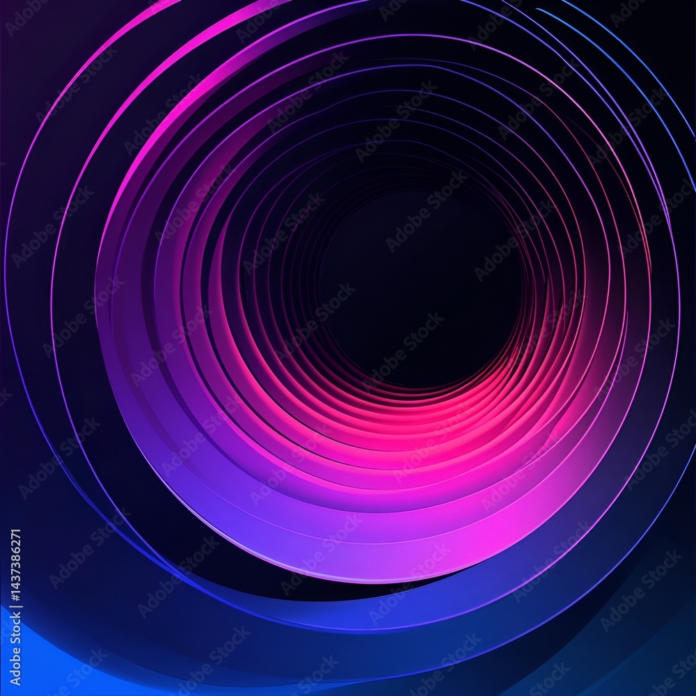 Obraz premium Modern abstract blue, pink and purple gradient circle line on dark black geomatric shape background design