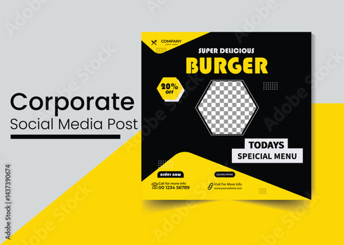 Burger fast food creative social media promotion and banner post design template	