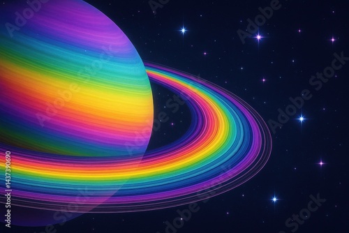 宇宙に浮かぶ七色の土星と背景