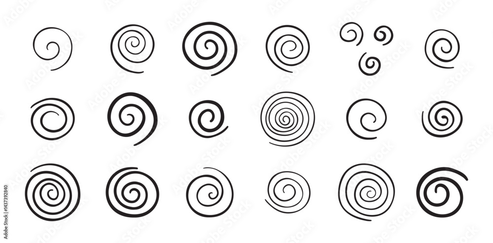 Hand drawn doodle spiral set. Drawing line spirals vector illustration Hand drawn doodle spiral set. Drawing line spirals vector illustration